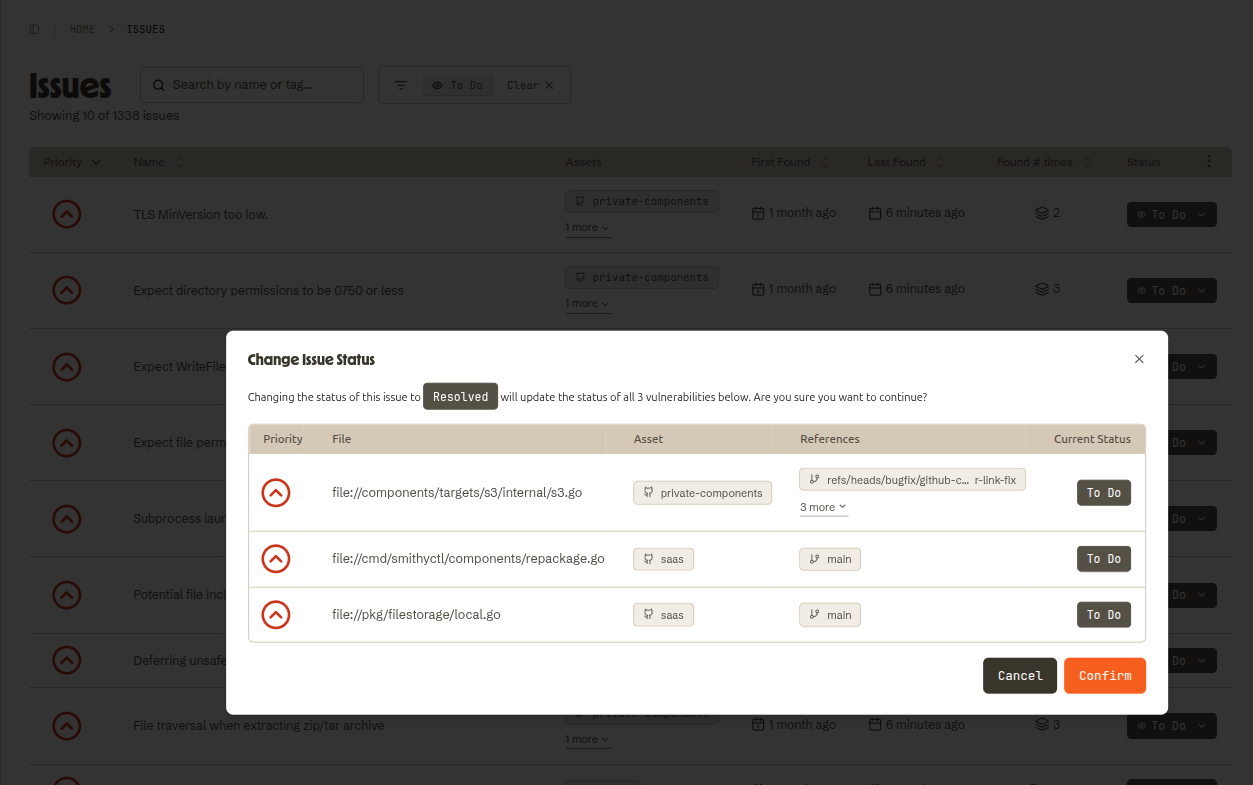 Change Issue status - screenshot
